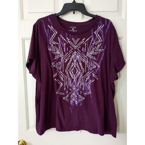 Sonoma Women's Plus Size 3X Burgundy Poly Cotton Shirt Beautiful Shimmer Design